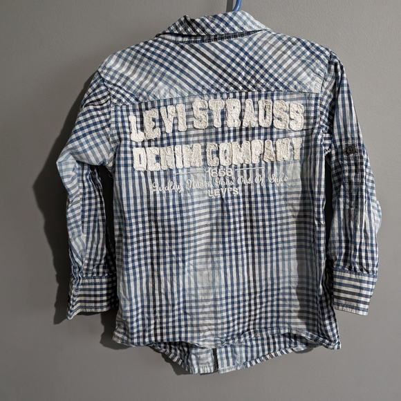 Levi strauss boys plaid blue button up long sleeve shirt size 4T - Picture 3 of 9